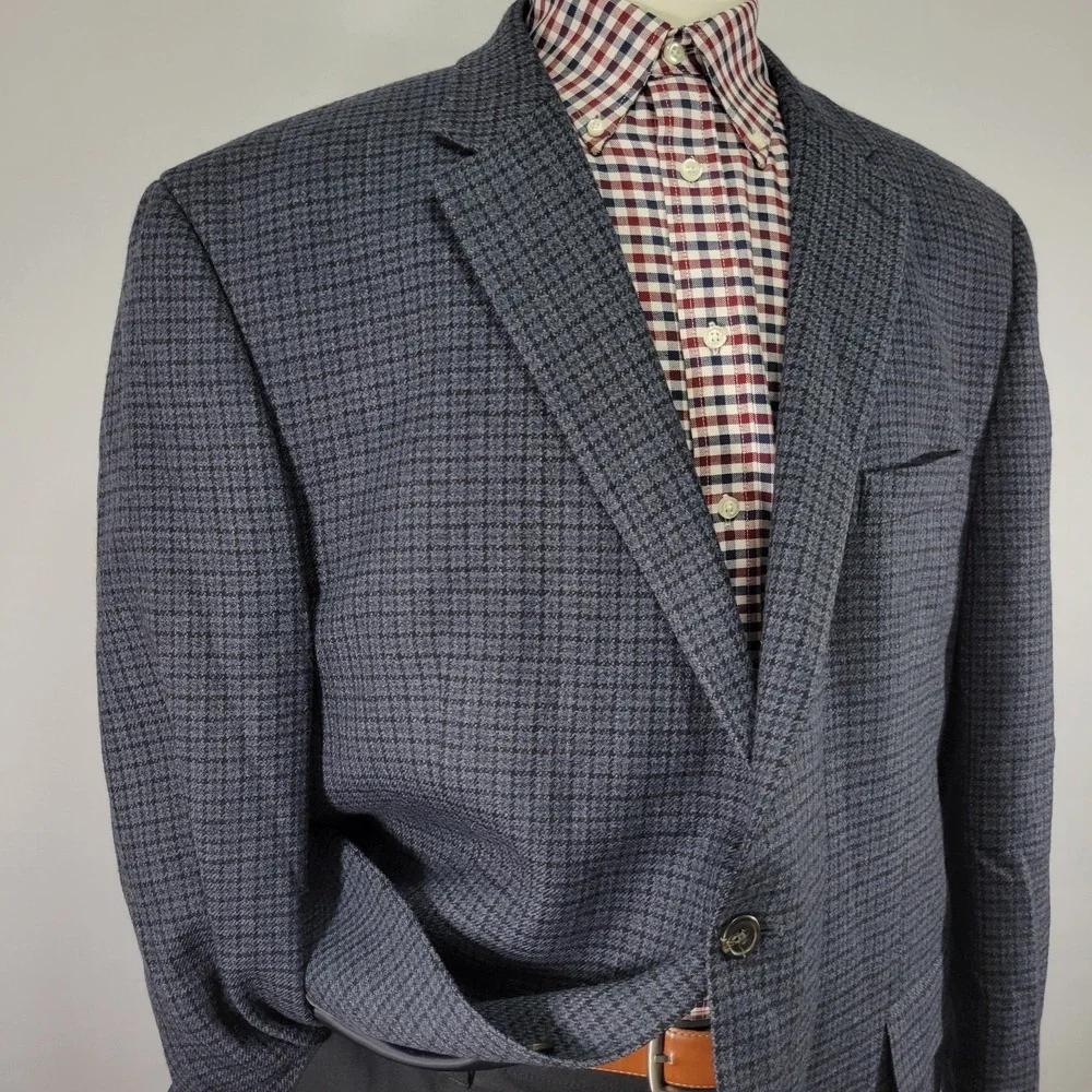 Chaps‎ Men's Sport Coat Blazer Two Button Flannel Navy Blue Wool Size 50R